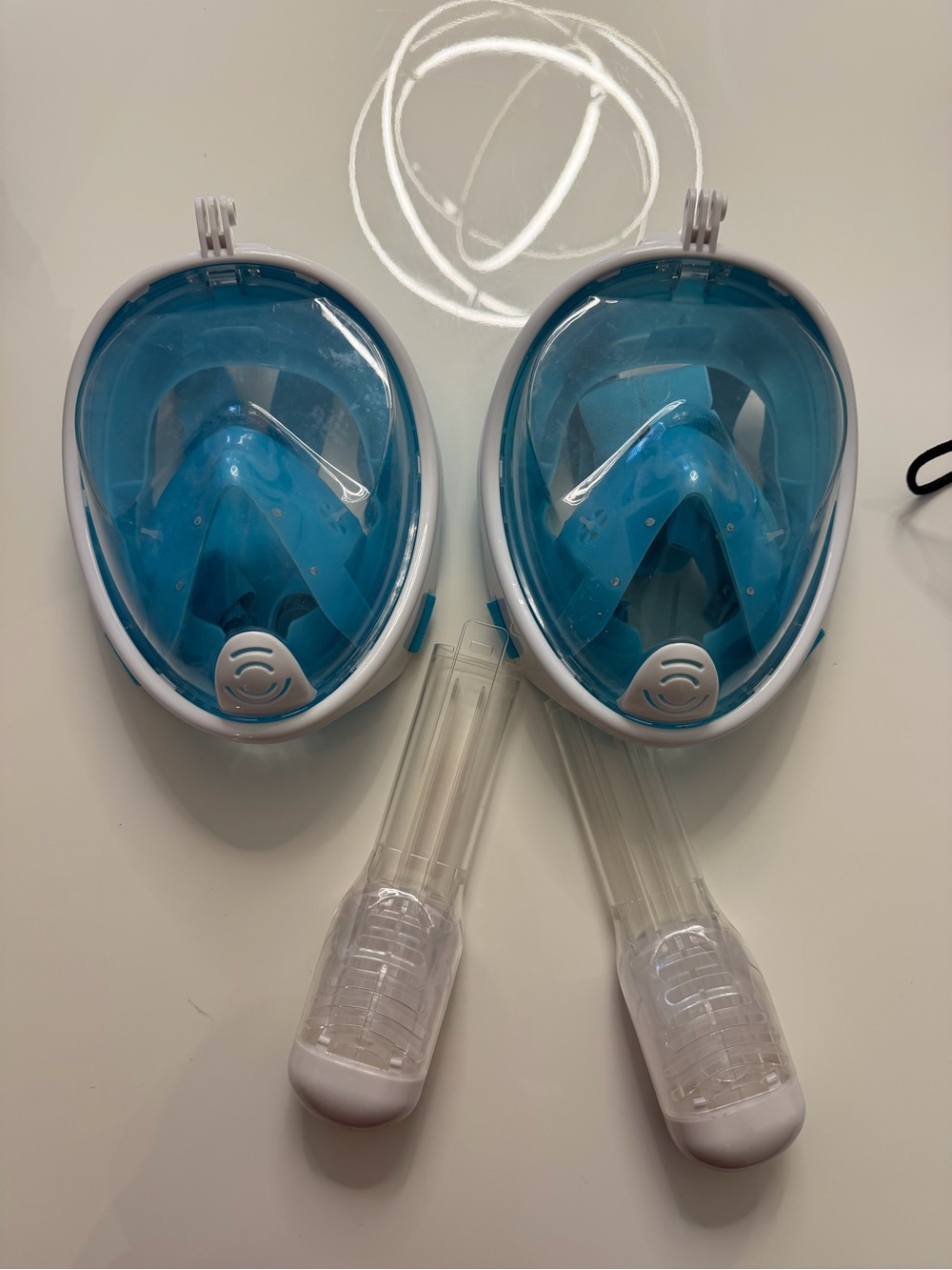 Set of 2 Full-Face Snorkel Mask - Blue/White. Adjustable, For all sizes.